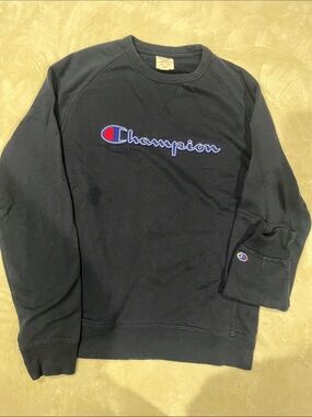 Champion Black Crewneck Sweatshirt with Embroidered Logo